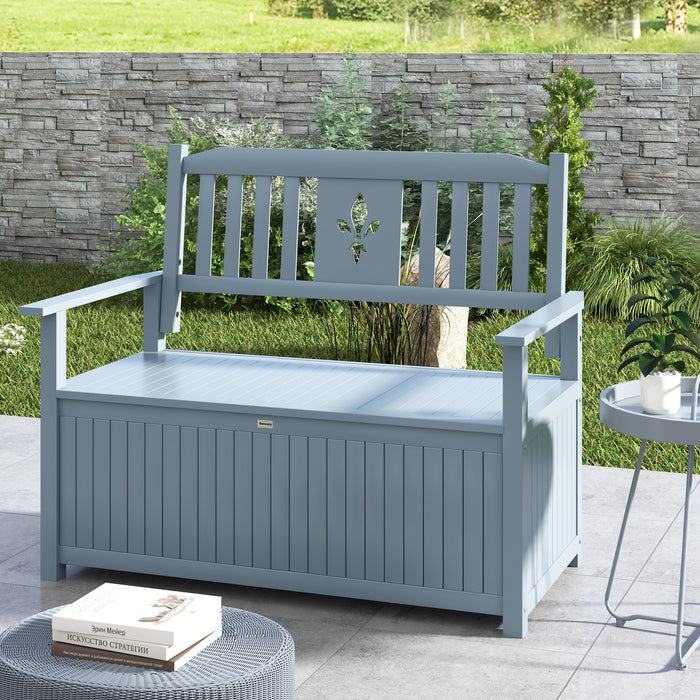Grey Wooden Two Seater Garden Storage Bench with Lid by Outsunny