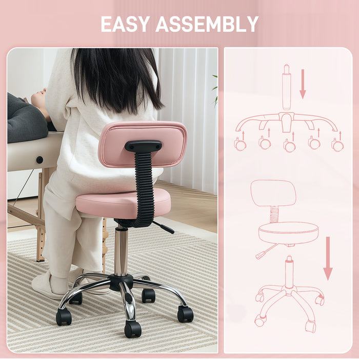 Pink 360 Degree Swivel Salon Stool with Adjustable Height by HOMCOM