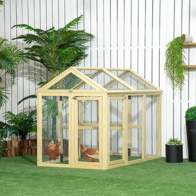 Large Wooden Chicken Coop With Expandable Run For Outdoor Poultry Care, Natural Wood