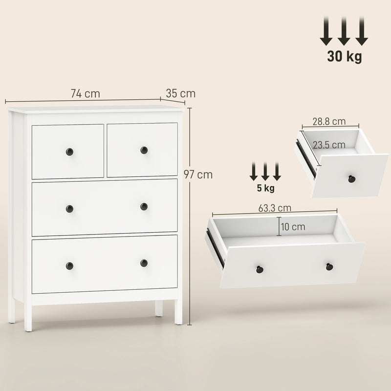 Chest of Drawers for Clothes and Bedding Storage with Smooth Quiet Drawers White AOSOM