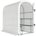Walk In Garden Greenhouse With Shelves And Roll Up Door For Outdoor Growing White Outsunny