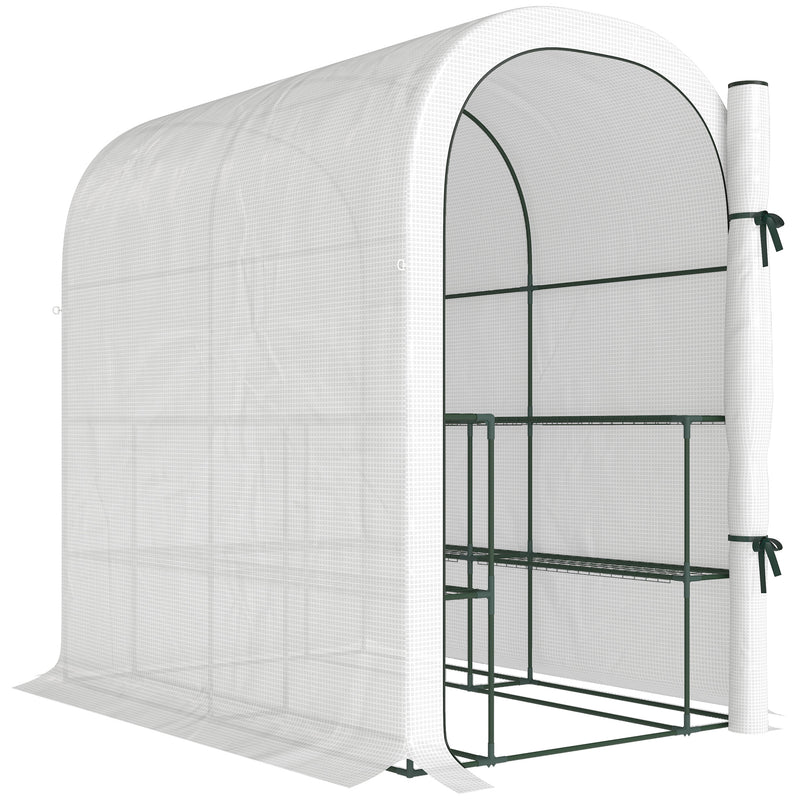 Walk In Garden Greenhouse With Shelves And Roll Up Door For Outdoor Growing White Outsunny