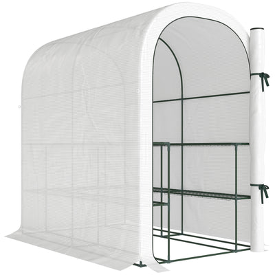 Walk In Garden Greenhouse With Shelves And Roll Up Door For Outdoor Growing White Outsunny