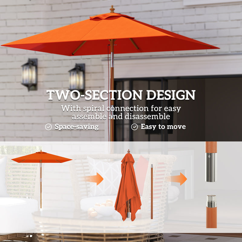 Orange Wooden Garden Parasol with Crank Handle for Outdoor Shade by Outsunny