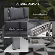 Grey Metal 3 Seater Garden Sofa With Cushions For Comfortable Outdoor Seating Outsunny
