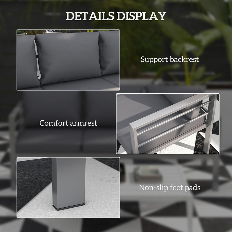 Grey Metal 3 Seater Garden Sofa With Cushions For Comfortable Outdoor Seating Outsunny