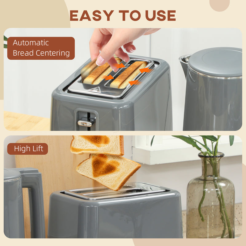 Grey Digital Kettle and 2 Slice Toaster Set with Fast Boil and LED Touch Controls
