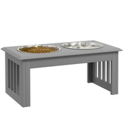 Raised Dog Feeding Station with Adjustable Stand and Steel Bowls for Medium Dogs, Grey