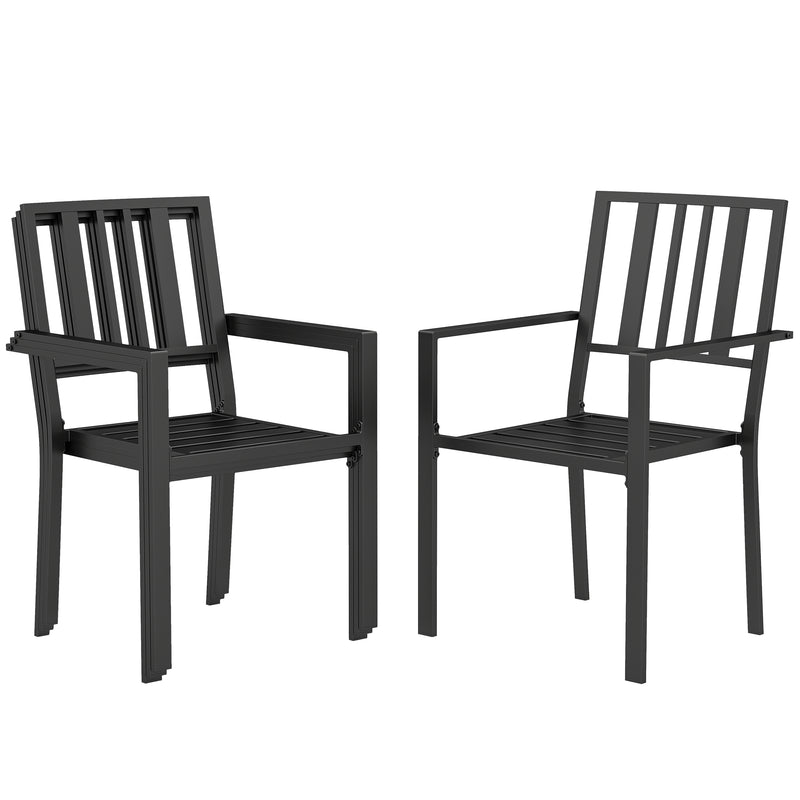 Set of 4 Black Metal Garden Chairs with Stackable Design for Outdoor Dining