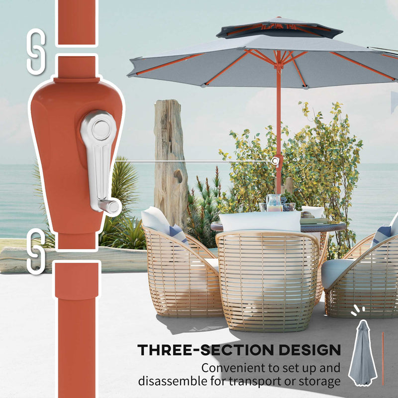 2 Tier Patio Umbrella for Garden Shade with Rotating Double Canopy and Easy Crank Outsunny