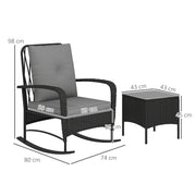 Three Piece Rattan Rocking Chair Bistro Set Black by Outsunny