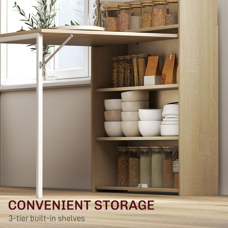 Extendable Dining Table with Storage Shelves for Small Spaces Oak and White AOSOM