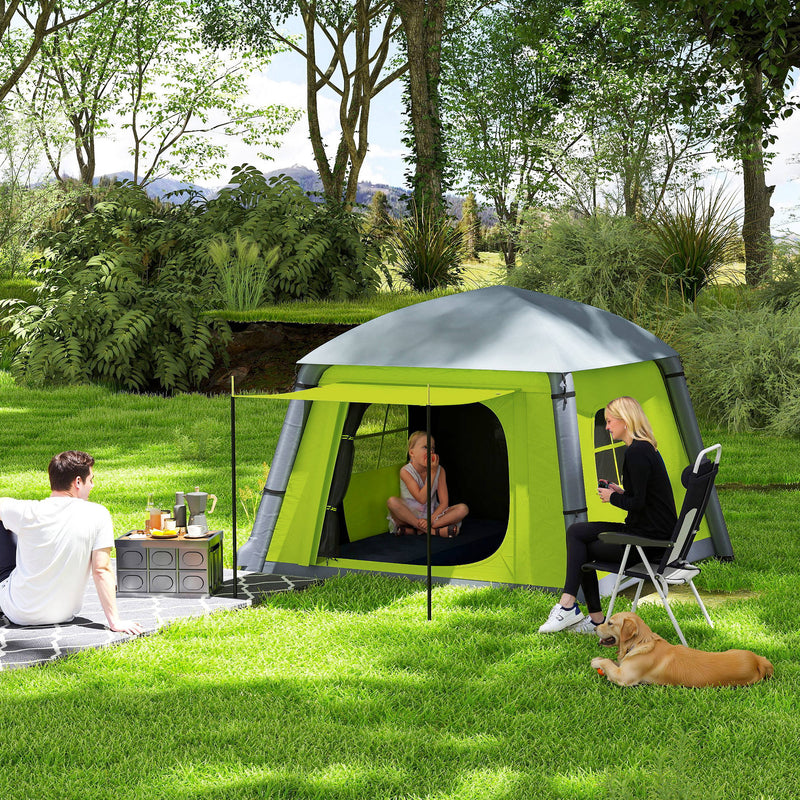 Inflatable 2 Person Camping Tent Quick Setup Waterproof Shelter With Mesh Windows Green