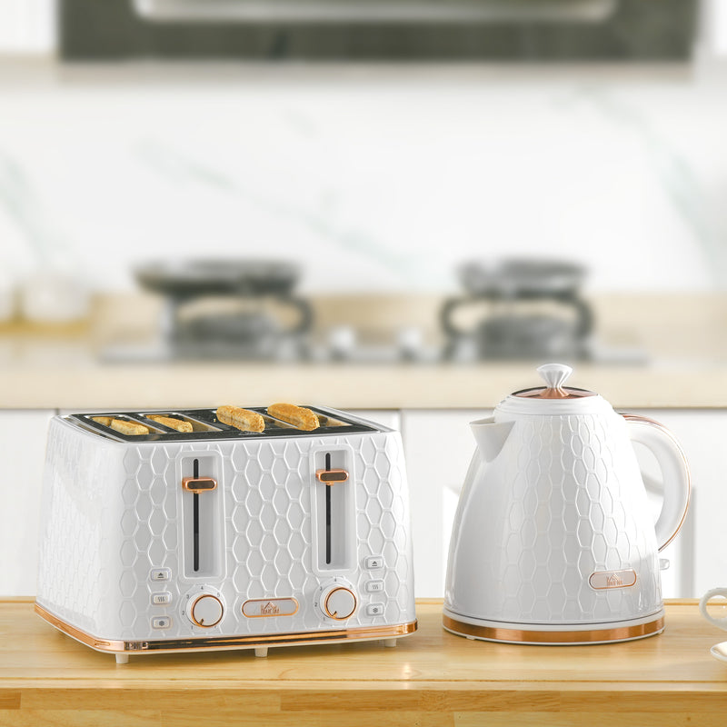 Fast Boil 17L Electric Kettle and 4 Slice Toaster Set With Adjustable Browning Control White