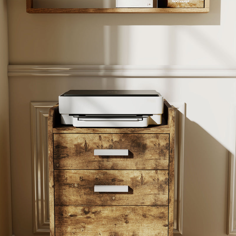3 Drawer Mobile Filing Cabinet With Hanging File Storage And Edged Top Rustic Brown AOSOM