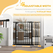Extra Wide Adjustable Dog Safety Gate for Doorways and Stairs 74 to 94cm Black