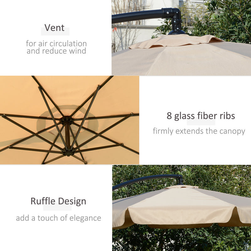 Light Brown 27m Cantilever Garden Parasol With Crank Handle For Shaded Outdoor Seating