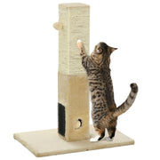Tall Jute Cat Scratching Post With Carpet Base And Hanging Toy For Indoor Play Beige