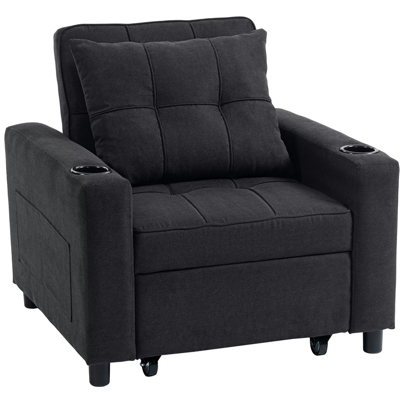 3 in 1 Convertible Sleeper Chair Sofa Bed Single Seat For Guest Room Or Lounge Black Homcom