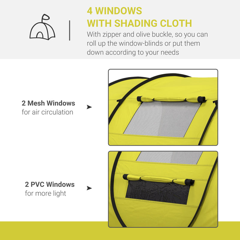 Outsunny 4 Person Pop-up Camping Tent, Family Dome Tent with Ground Sheet, 4 Windows and Portable Carry Bag for Beach Outdoor Trip, Yellow