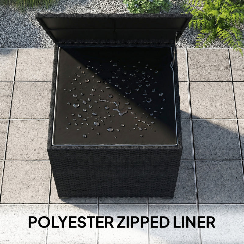 253L PE Rattan Garden Storage Box with Waterproof Liner for Garden Tools and Cushions Outsunny
