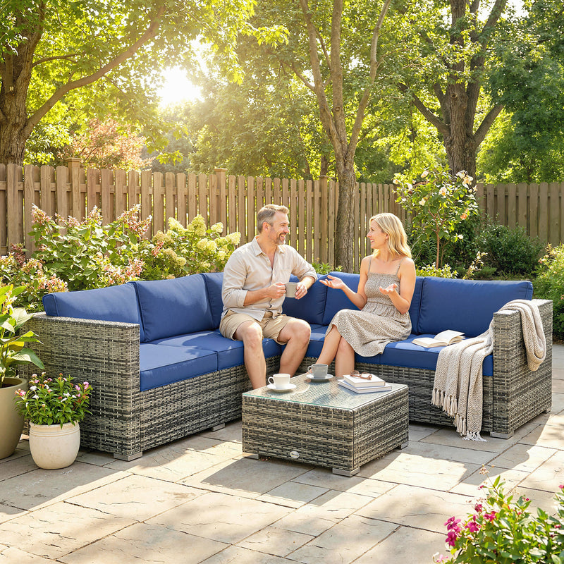 Rattan Garden Furniture Set for 5 with Cushions and Coffee Table for Patio or Outdoor Use, Grey Outsunny