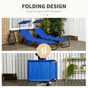 Set of Two Blue Folding Sun Loungers with Adjustable Backs and Sun Canopies by Outsunny