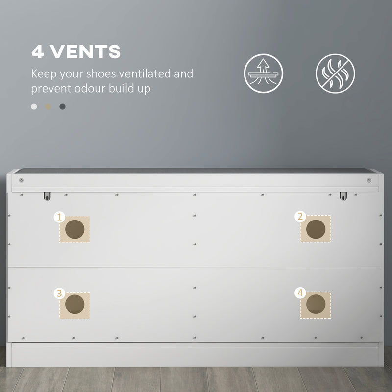 Shoe Storage Bench with Padded Seat and Flip Drawers for Hallway Organising White