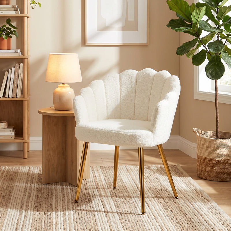 Bedroom Accent Chair with Soft Faux Lamb Wool and Supportive Back for Relaxing Cream