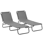 2 Pack Folding Sun Loungers with 5 Position Recline and Breathable Mesh for Garden Use Grey AOSOM