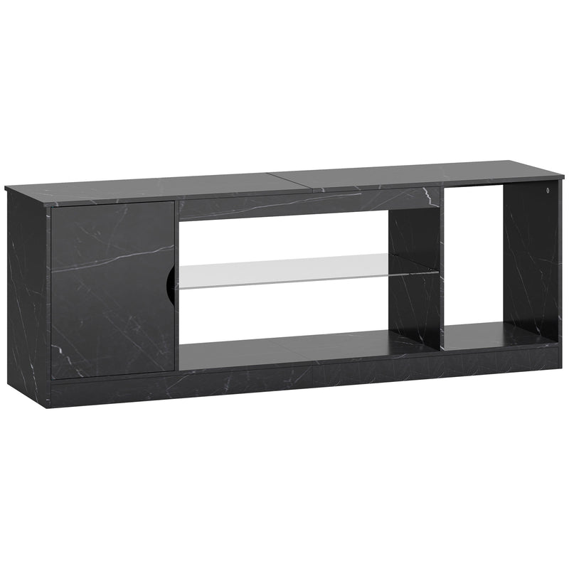 TV Stand Cabinet for up to 55 Inch TVs with Storage and Glass Shelf for Living Room, Black