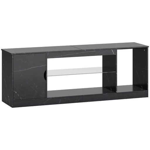 TV Stand Cabinet for up to 55 Inch TVs with Storage and Glass Shelf for Living Room, Black
