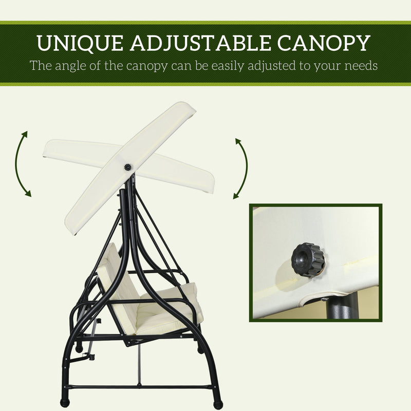 3 Seater Garden Swing Chair with Adjustable Canopy and Metal Frame Cream White by Outsunny