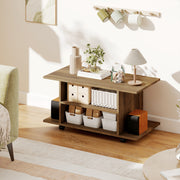 Modern TV Stand With Storage Shelves and Wheels for Bedroom or Living Room Walnut AOSOM