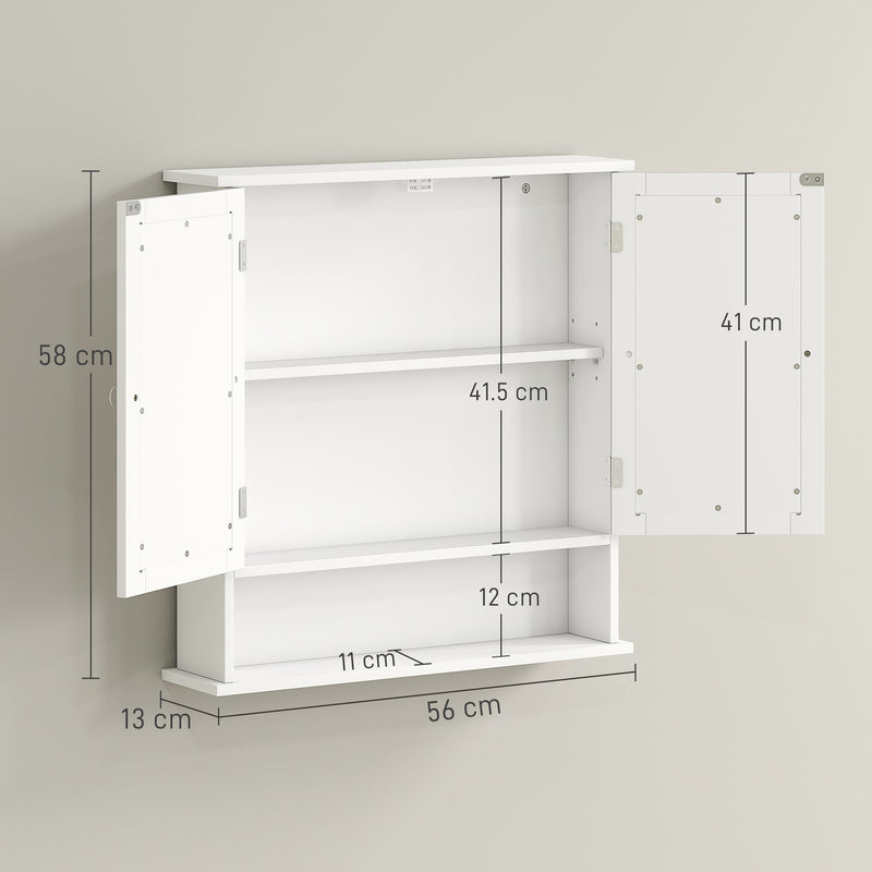 White Wall Mounted Bathroom Cabinet With Mirror And Adjustable Shelves For Storage