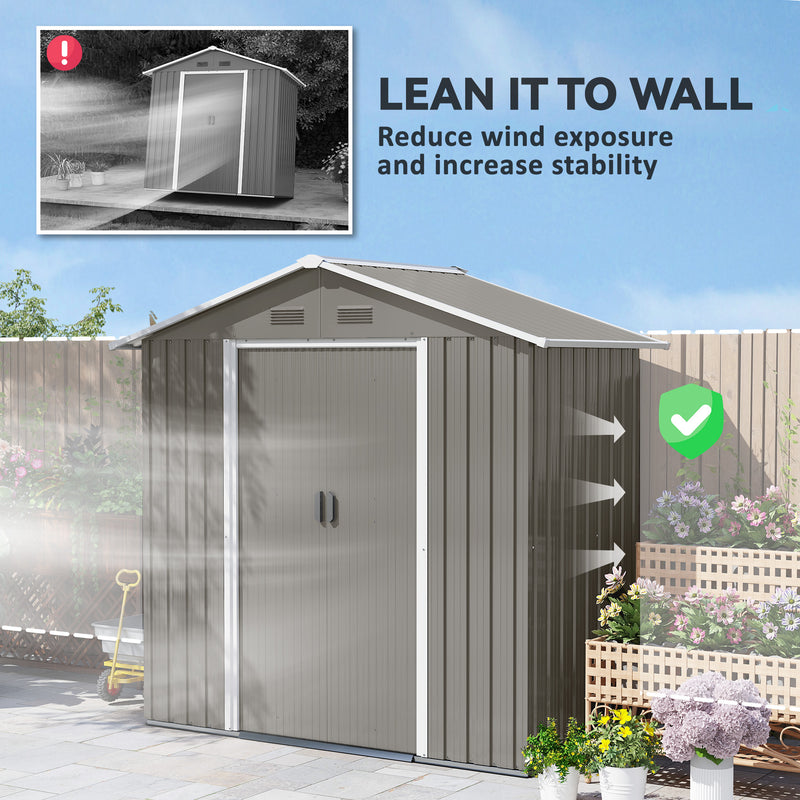 Metal Garden Storage Shed with Double Sliding Doors and Vents for Tools, Grey