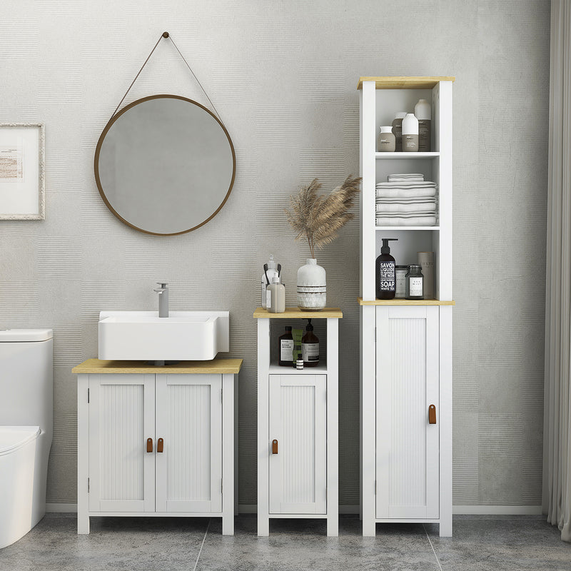 Slim White Bathroom Storage Cabinet With Shelves and Drawer by kleankin