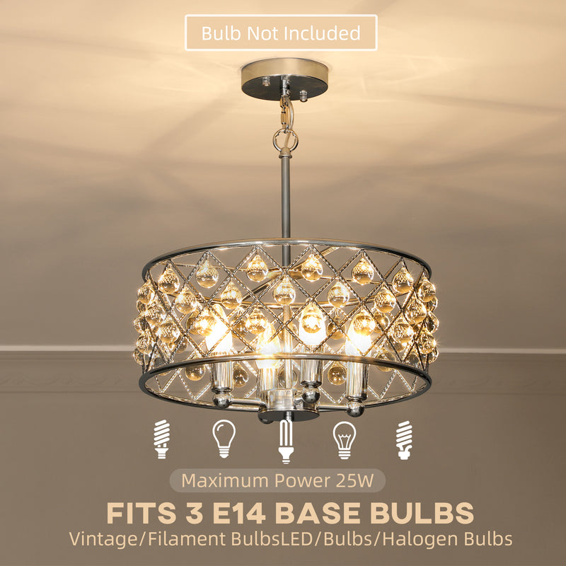 Four Bulb Crystallite Chandelier Light Fixture Adds Elegance To Living Room Silver Tone
