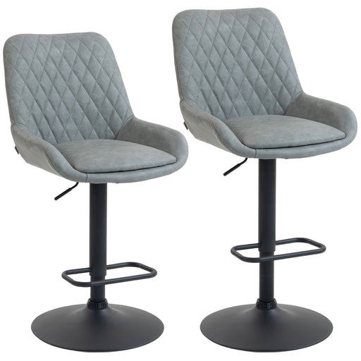 Set of 2 Faux Leather Retro Bar Stools With Swivel Base For Kitchen Counter Light Grey AOSOM
