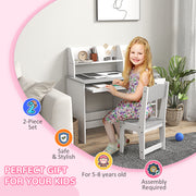 Kids Desk and Chair Set with Storage for Homework and Craft Ages 5 to 8 Years, Grey