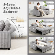 2 Seater Click Clack Sofa Bed With Pull Out Design For Guests Corduroy Upholstery Light Grey
