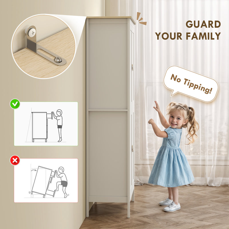 Tall Kitchen Pantry Cupboard with Adjustable Shelves and Motion Sensor Light White