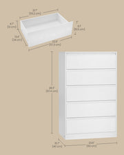 Dimensions diagram of the white chest showing 60 x 40 x 97.4 cm and drawer size
