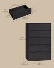 Dimensions diagram of the black chest showing 60.2 x 40.4 x 97.4 cm and drawer size