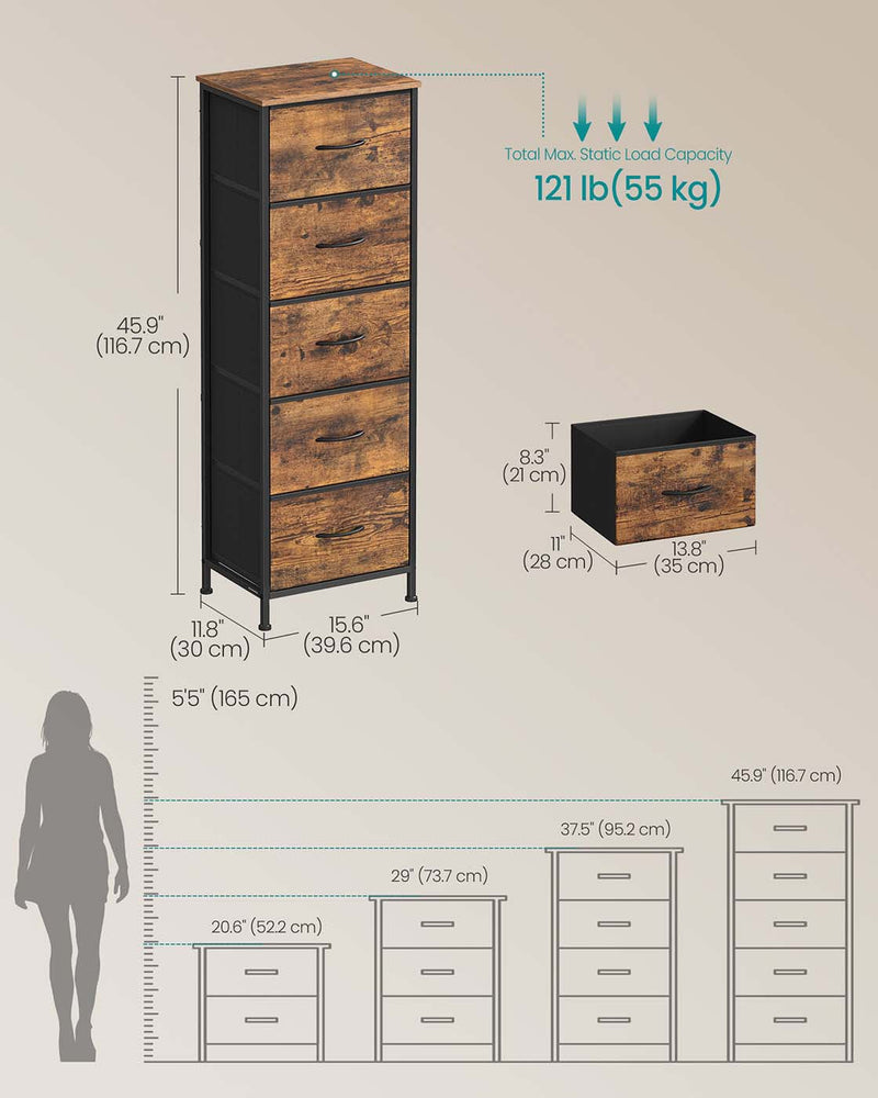 Dimensions diagram showing the chest at 39.6 cm wide, 30 cm deep and 116.7 cm tall