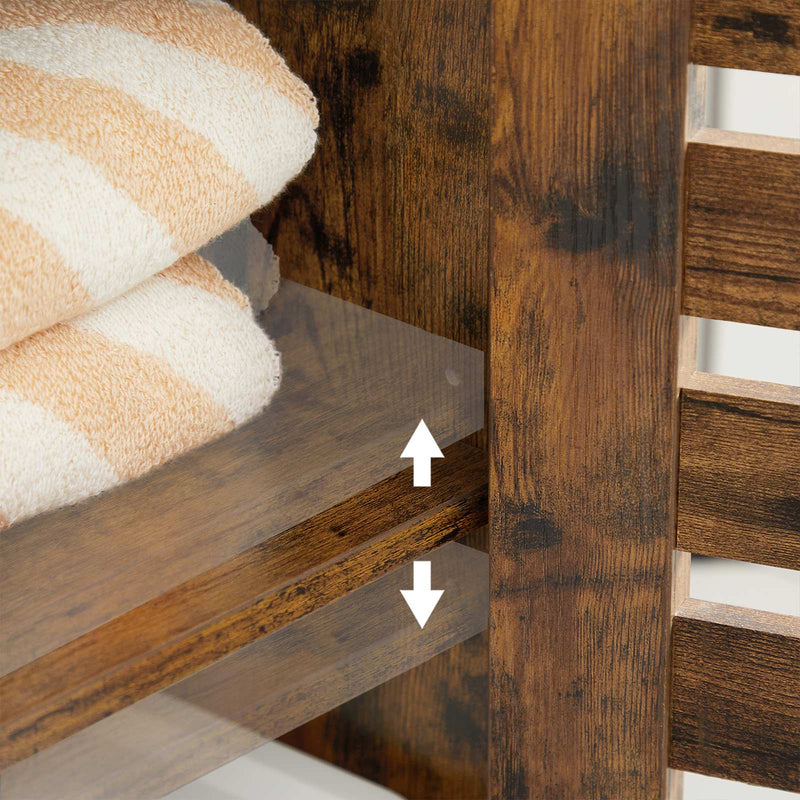 Close-up of the adjustable shelf pegs used to change shelf height inside the cupboard