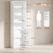 Dimension diagram showing the bookcase at 182 cm tall, 60 cm wide and 24 cm deep