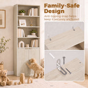 Anti-tipping strap hardware shown with a puppy beside the bookcase