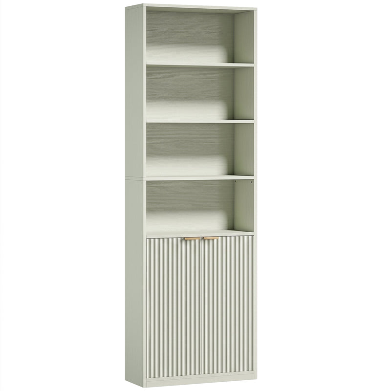 Homcom light green bookcase, studio shot showing open shelves and cabinet
