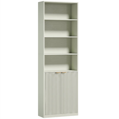 Homcom light green bookcase, studio shot showing open shelves and cabinet